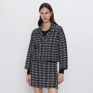 Zara Black and White Plaid Jacket and Skirt Set sz Small